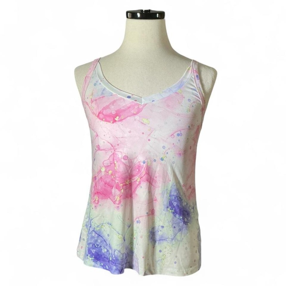 Abstract Marble Pink Purple Tank Top‎ Women's Size S V-Neck Spaghetti Strap